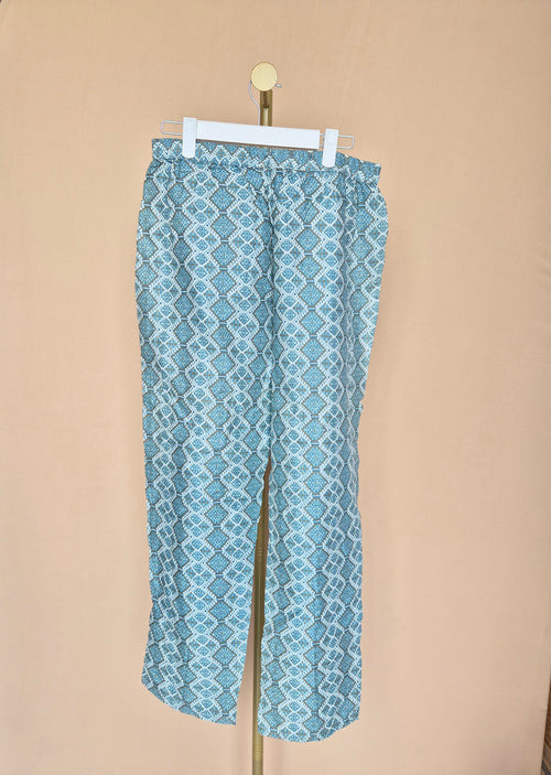Blue Geometric Print Relaxed Trousers
