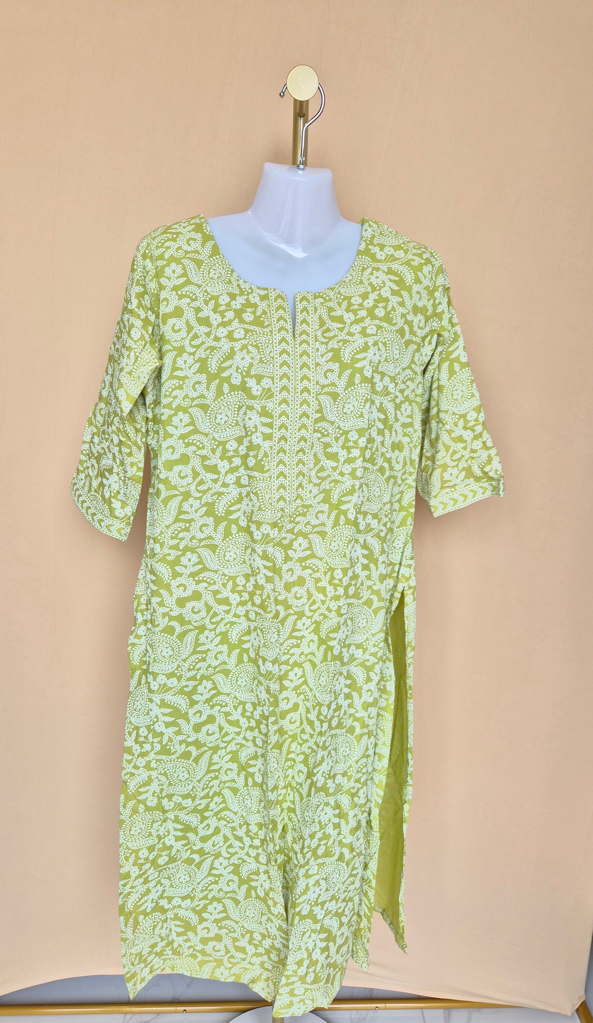 Libas Green & White Printed Kurta – Size XL