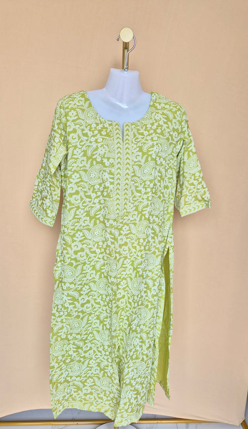Libas Green & White Printed Kurta – Size XL