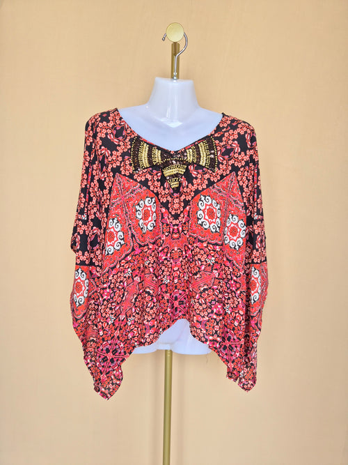 XOXO Red & Black Embellished Paisley Kaftan Top – Size M