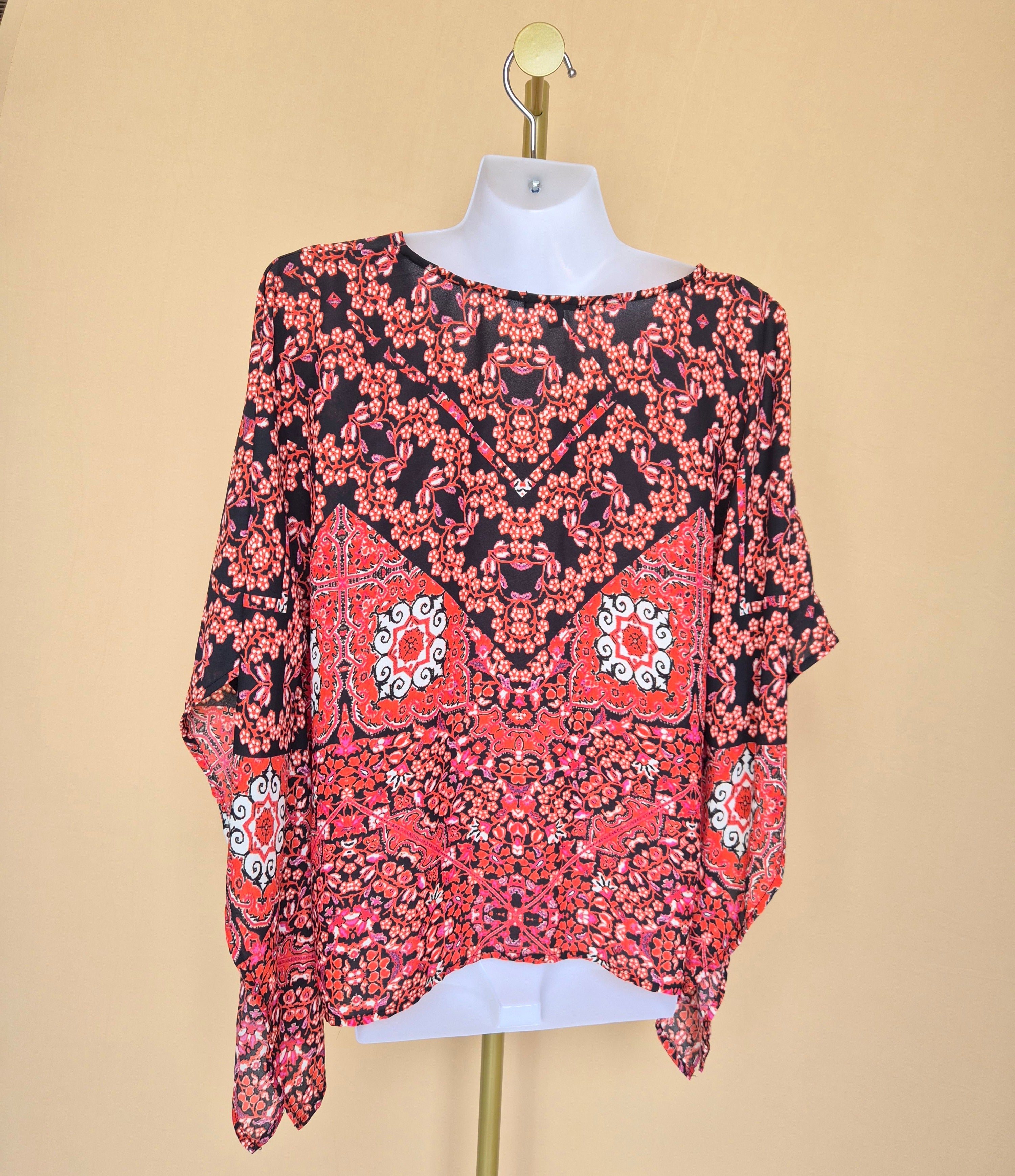 XOXO Red & Black Embellished Paisley Kaftan Top – Size M
