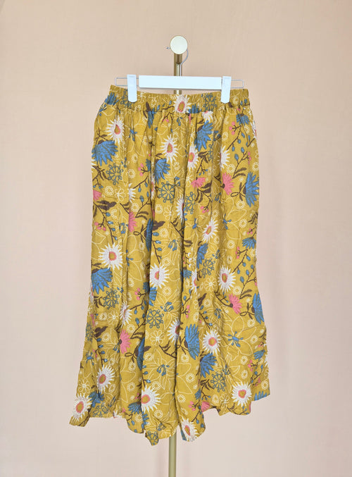 Mustard Floral Midi Skirt – Size L