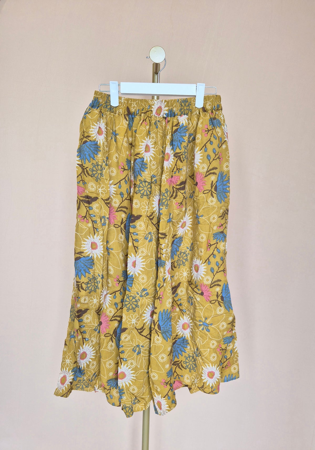 Mustard Floral Midi Skirt – Size L