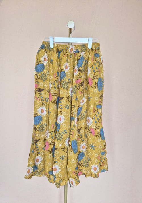 Mustard Floral Midi Skirt – Size L