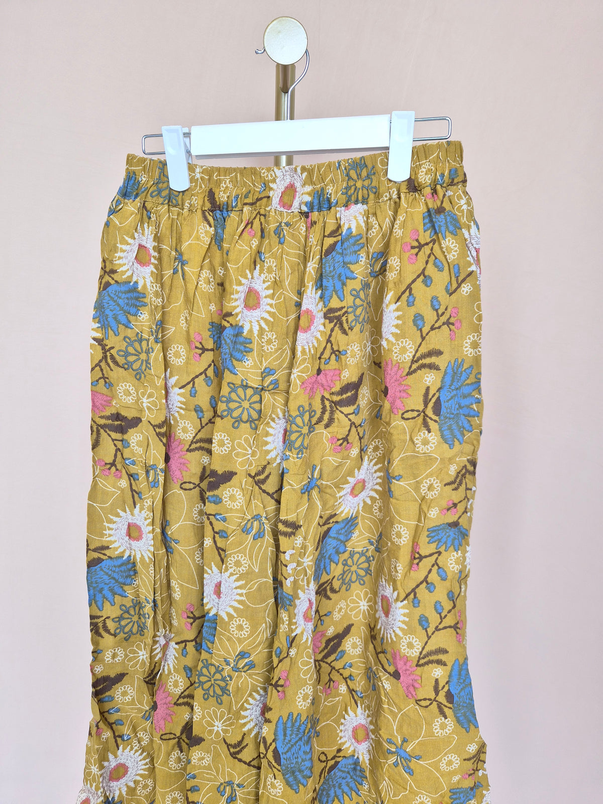 Mustard Floral Midi Skirt – Size L
