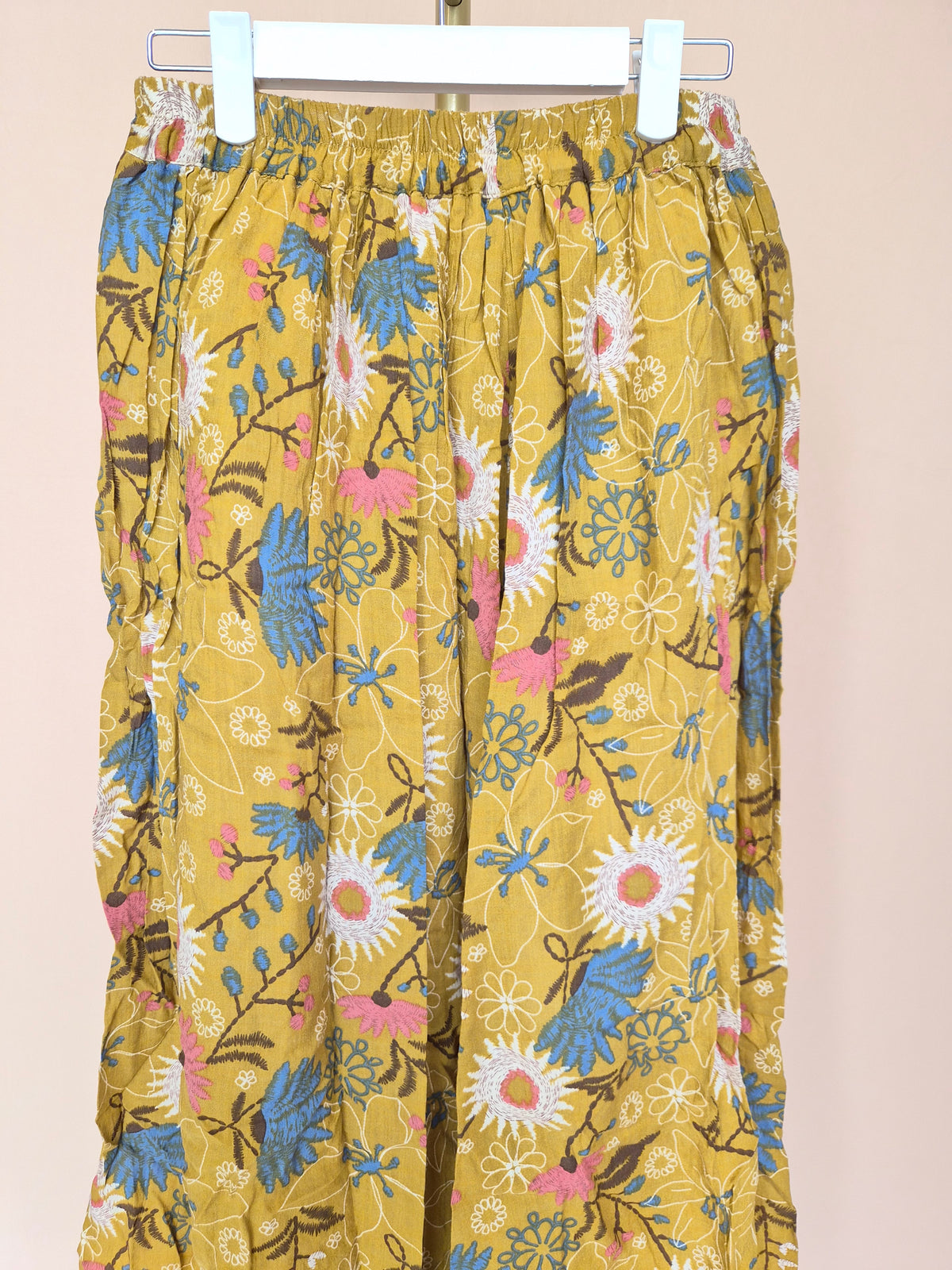 Mustard Floral Midi Skirt – Size L