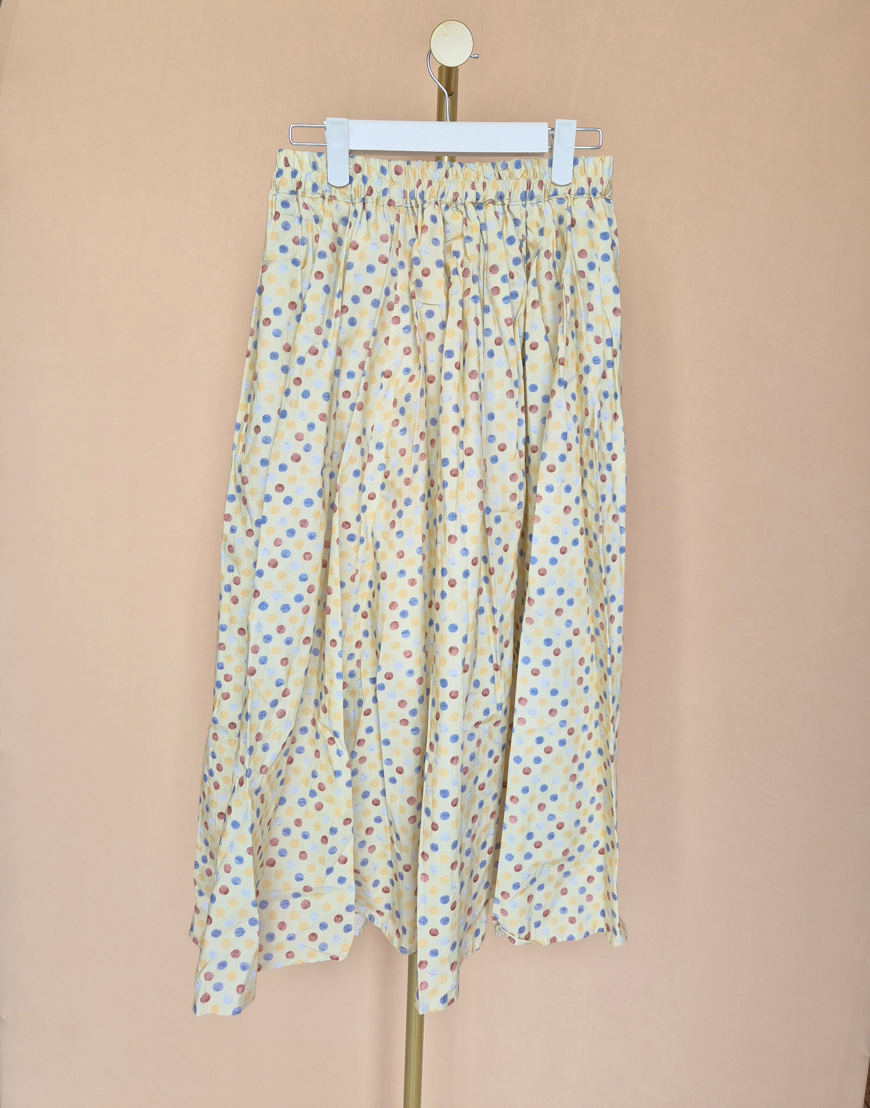 Yellow Multicolour Polka-Dot Maxi Skirt – Size L