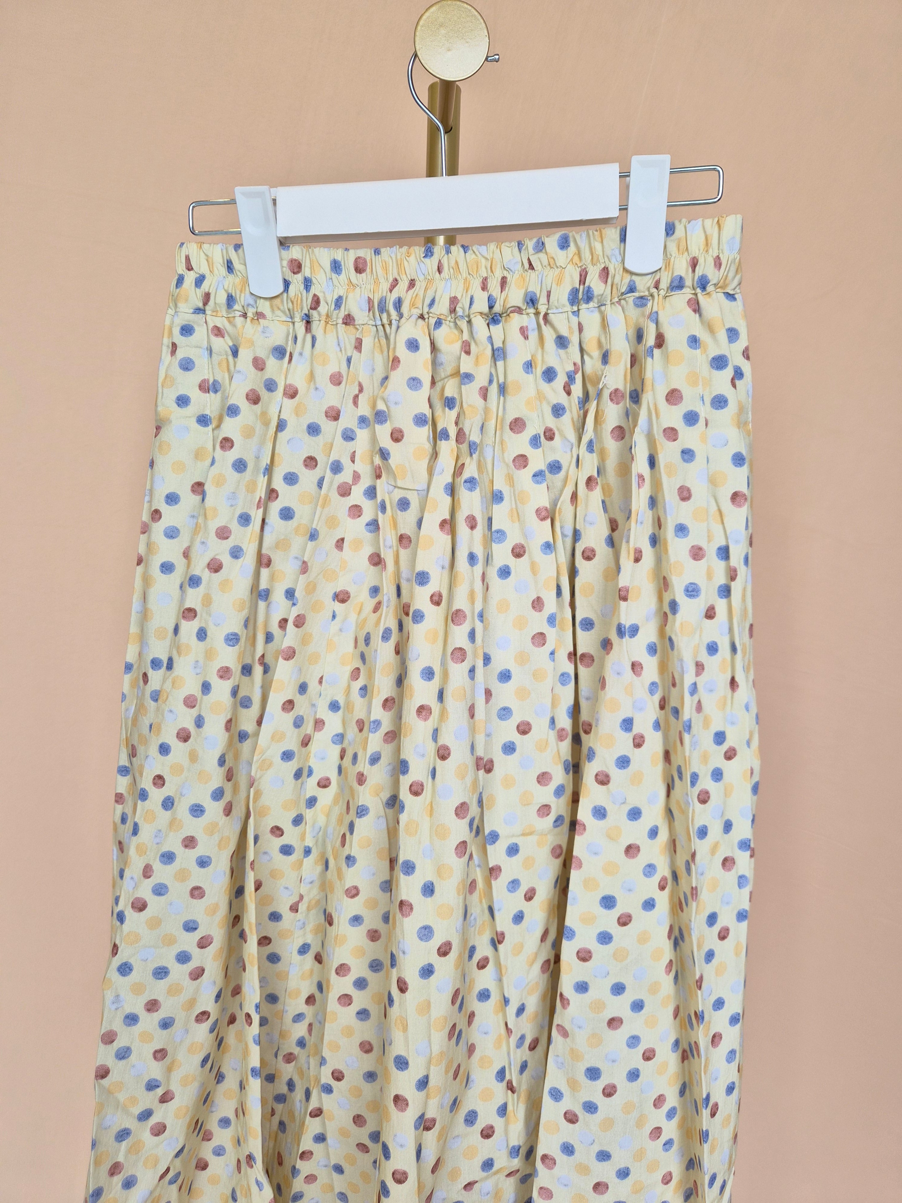 Yellow Multicolour Polka-Dot Maxi Skirt – Size L