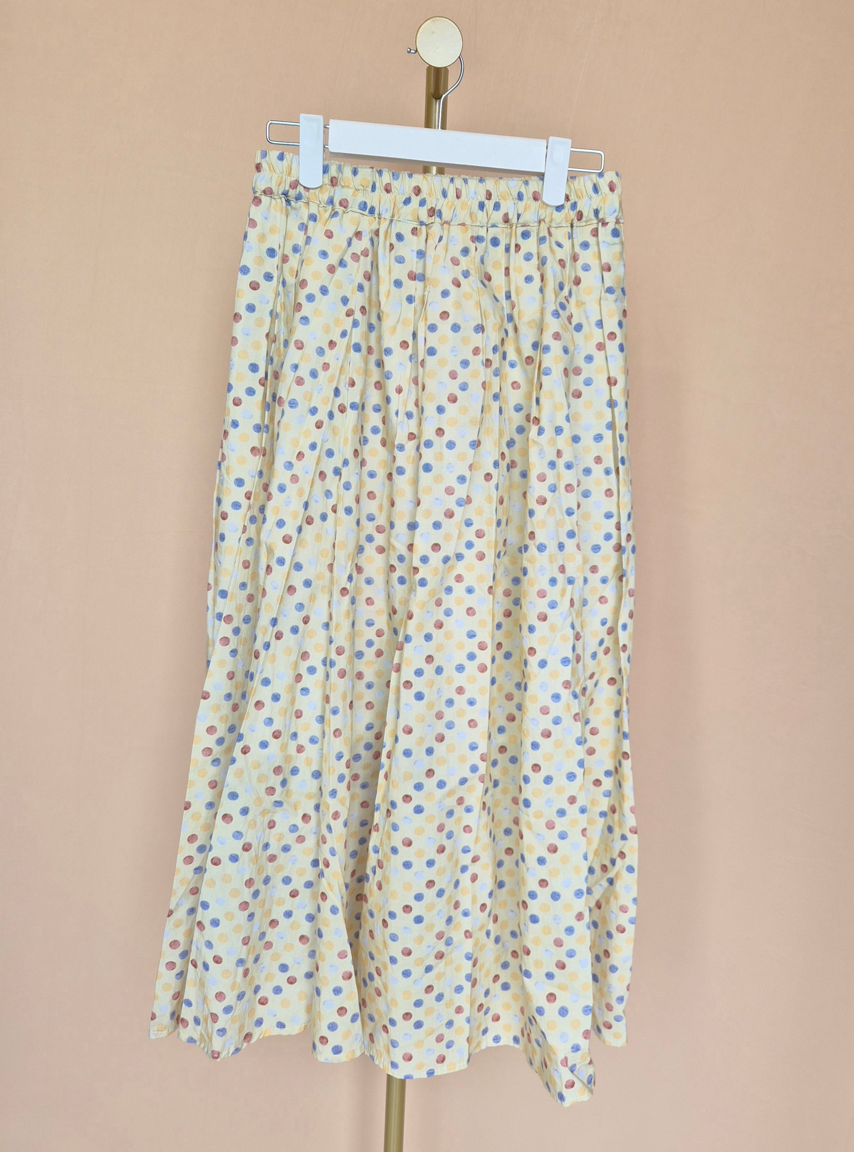 Yellow Multicolour Polka-Dot Maxi Skirt – Size L