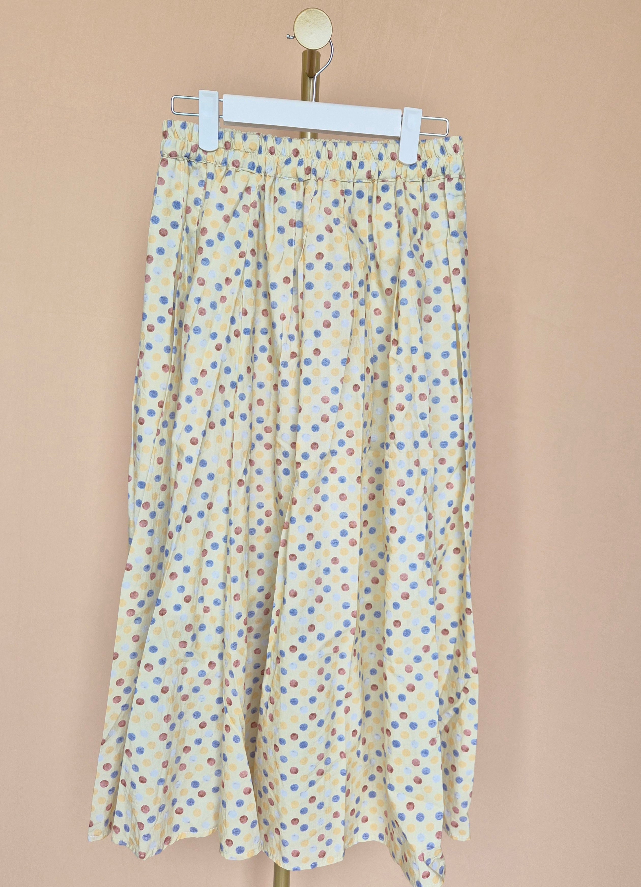 Yellow Multicolour Polka-Dot Maxi Skirt – Size L