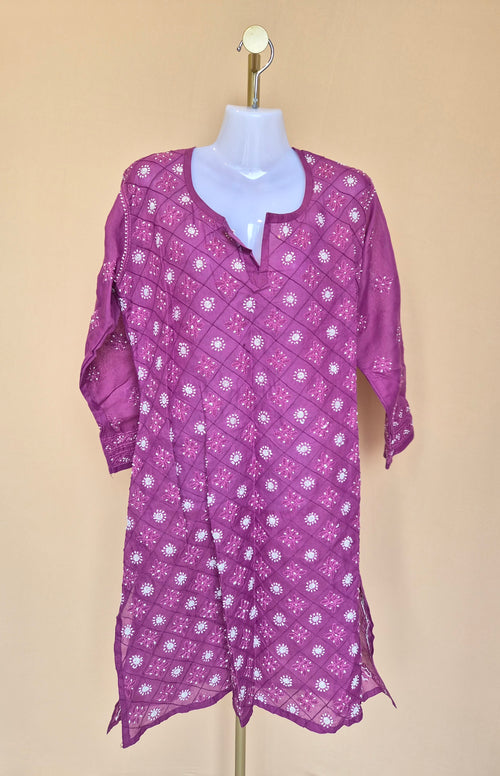 Purple Embroidered Long-Sleeve Kurta (Estimate Size M/L)