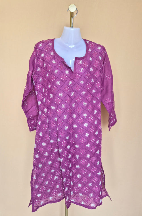 Purple Embroidered Long-Sleeve Kurta (Estimate Size M/L)