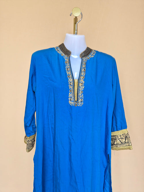 Soch Royal Blue Embroidered Kurta – Size L