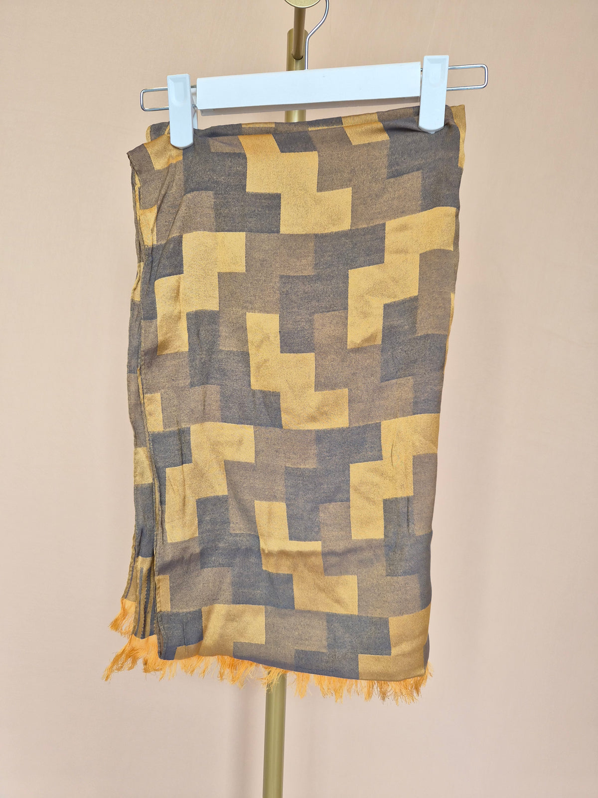 Mustard and Brown Geometric Print Scarf