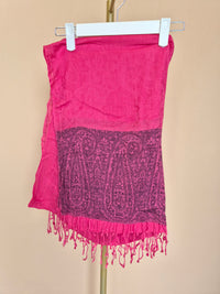 Hot Pink Paisley Fringed Scarf