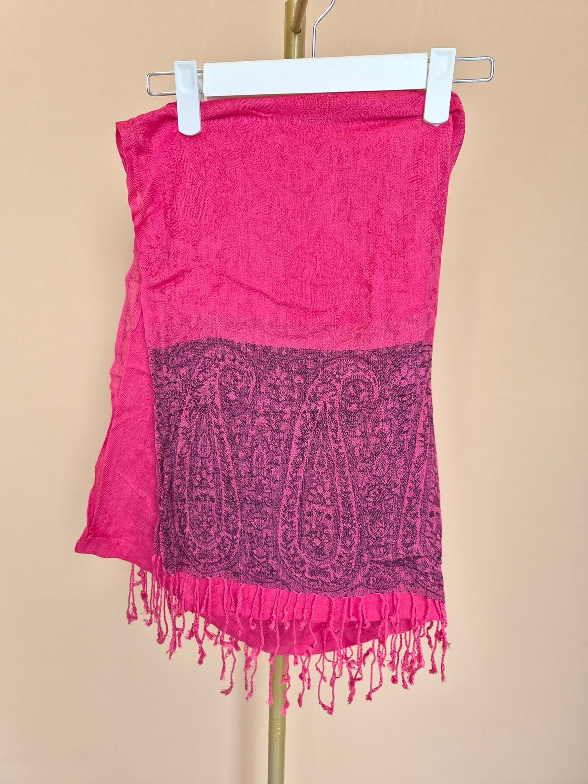 Hot Pink Paisley Fringed Scarf