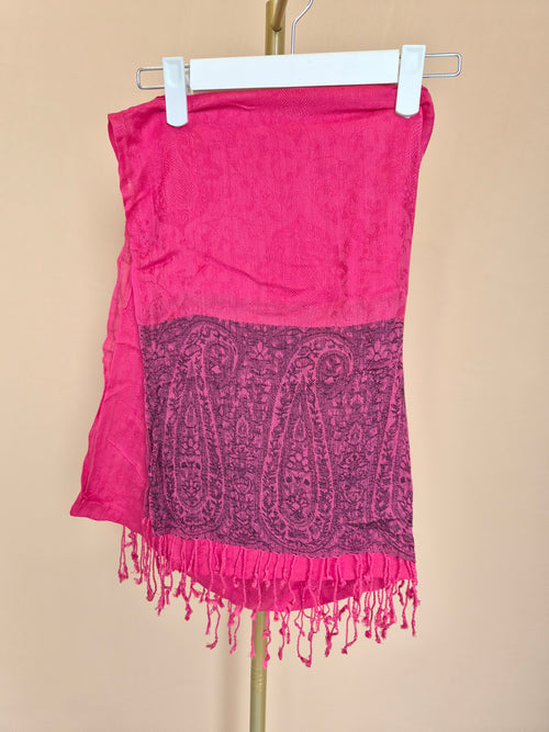 Hot Pink Paisley Fringed Scarf