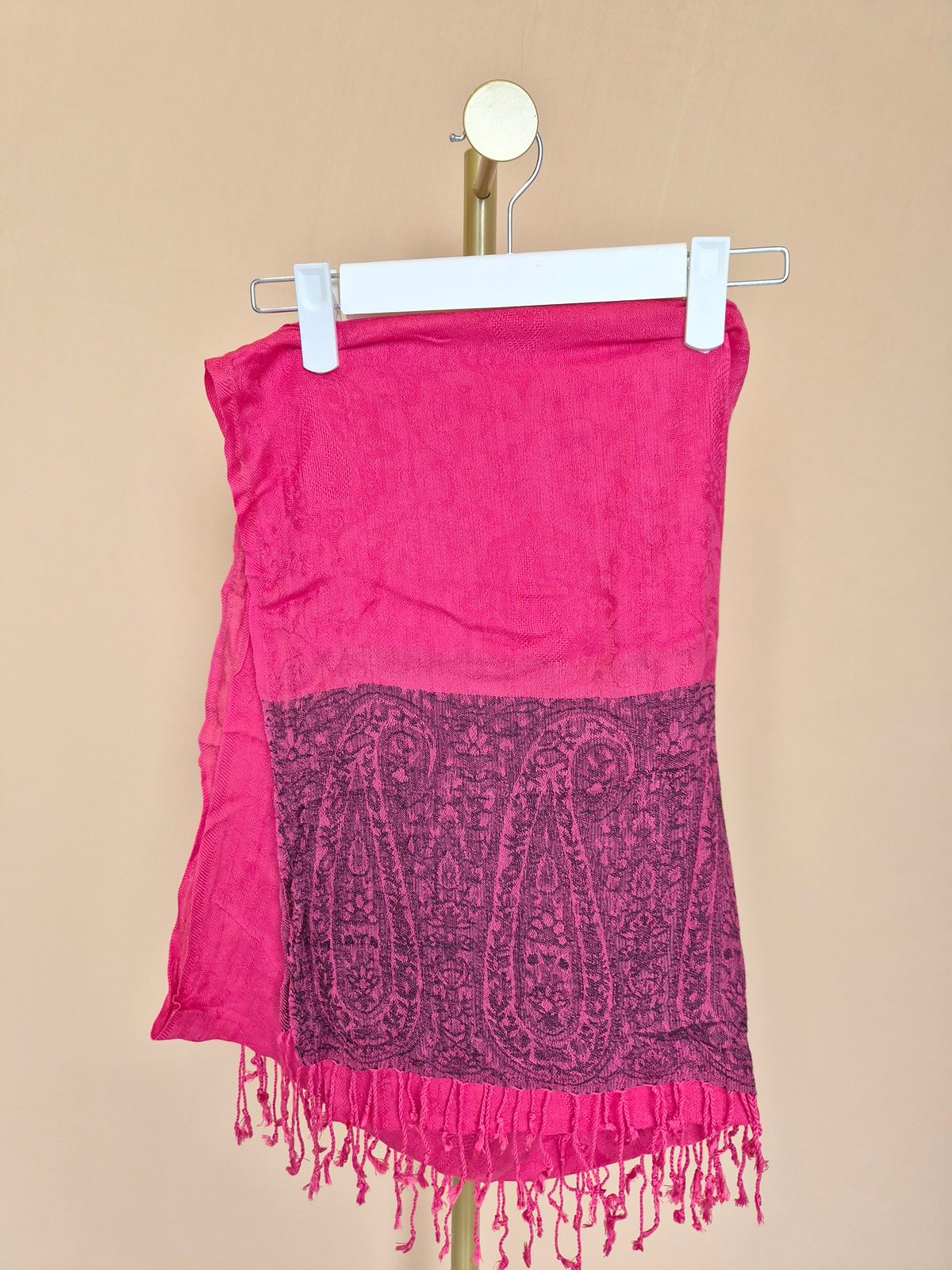 Hot Pink Paisley Fringed Scarf