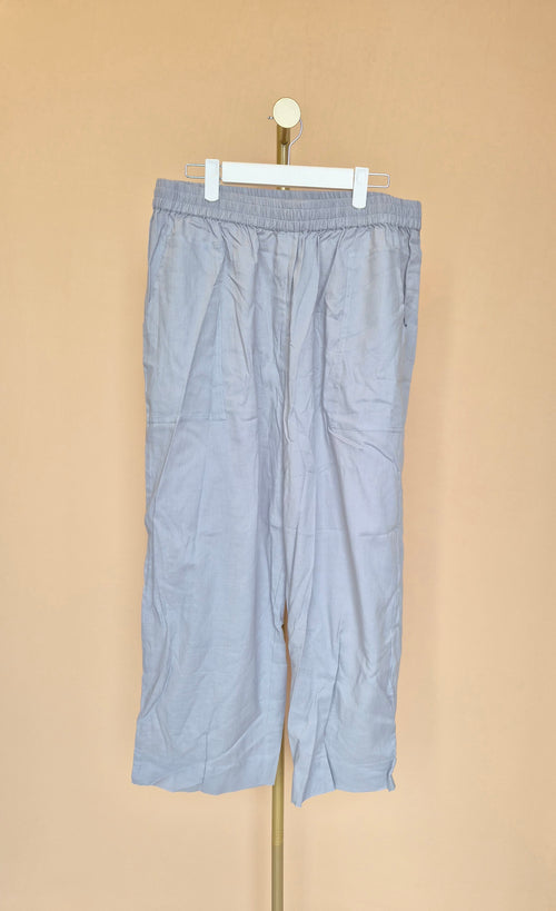 Light Grey Linen-Blend Wide-Leg Trousers XL