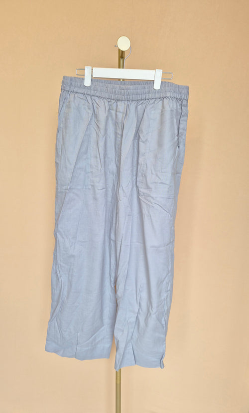 Light Grey Linen-Blend Wide-Leg Trousers XL