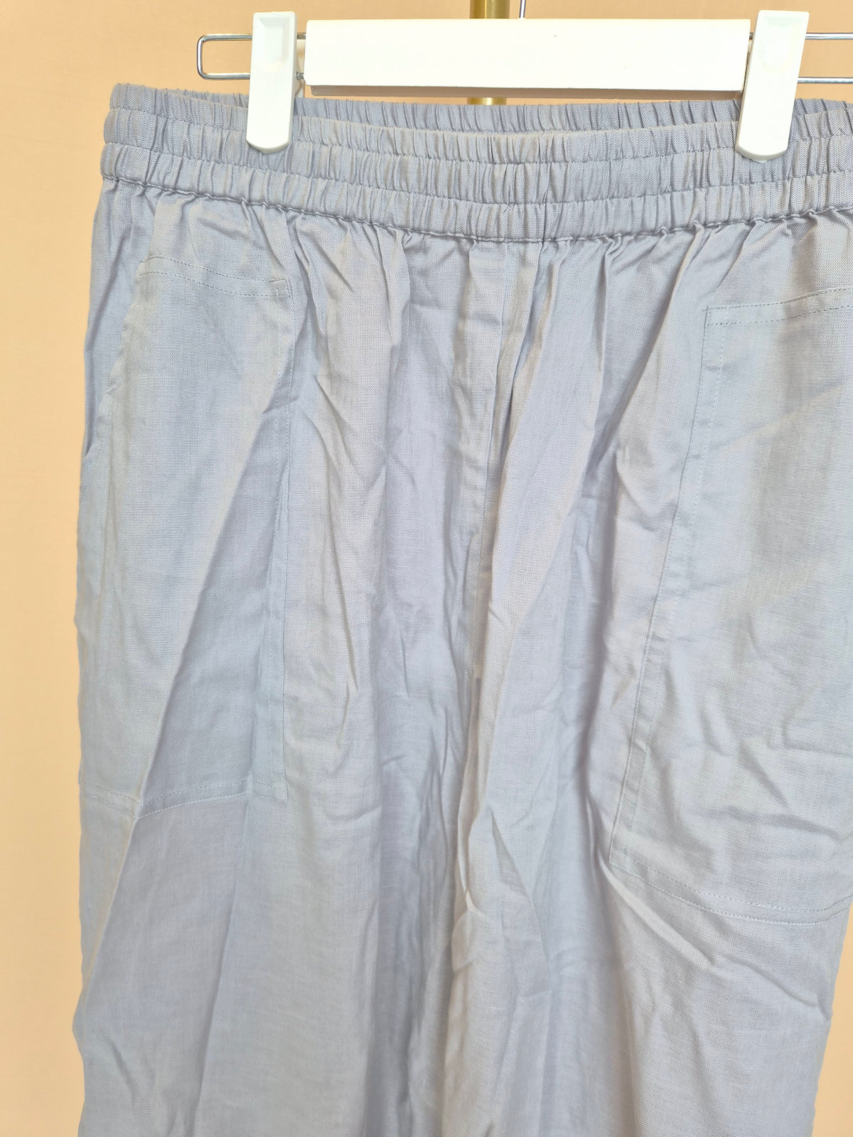 Light Grey Linen-Blend Wide-Leg Trousers XL