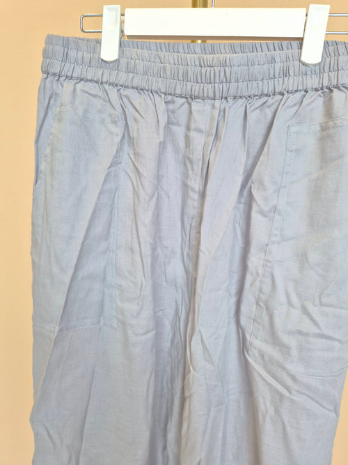 Light Grey Linen-Blend Wide-Leg Trousers XL
