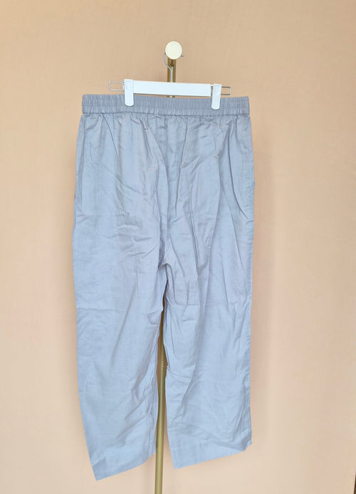Light Grey Linen-Blend Wide-Leg Trousers XL