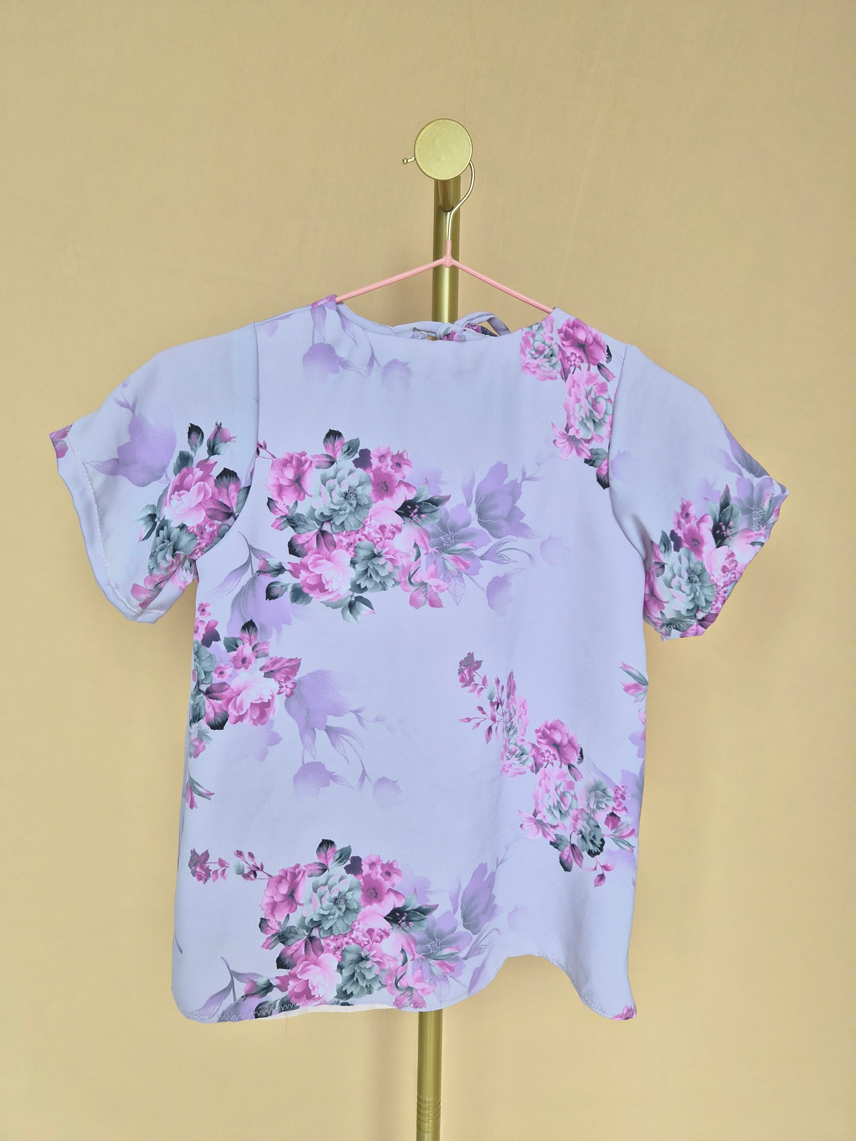 Handmade Lilac Floral Girls’ Top – Size 1–2 Years