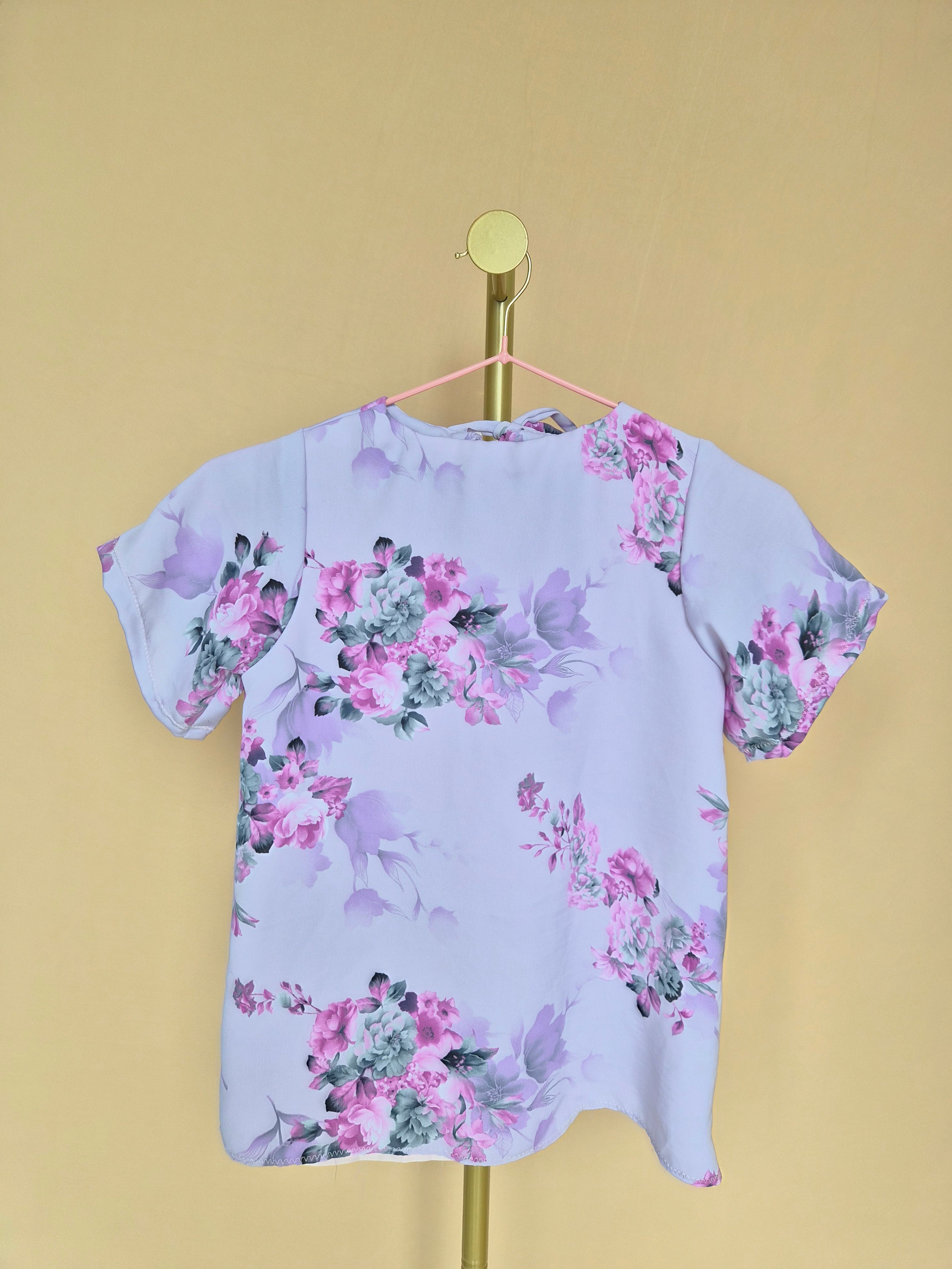 Handmade Lilac Floral Girls’ Top – Size 1–2 Years