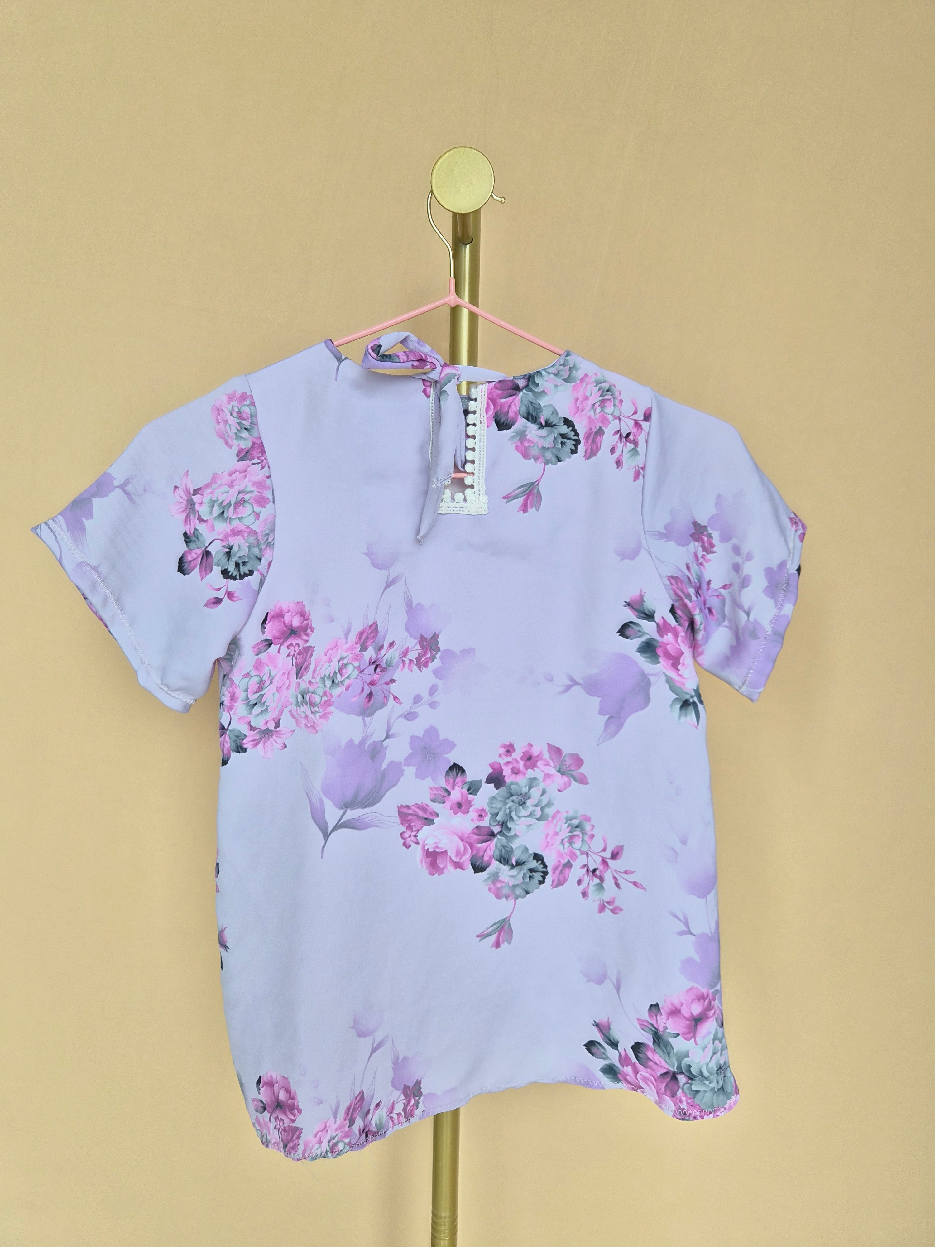Handmade Lilac Floral Girls’ Top – Size 1–2 Years