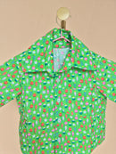 Handmade Green Christmas-Print Kids’ Shirt – Size 1–2 Years