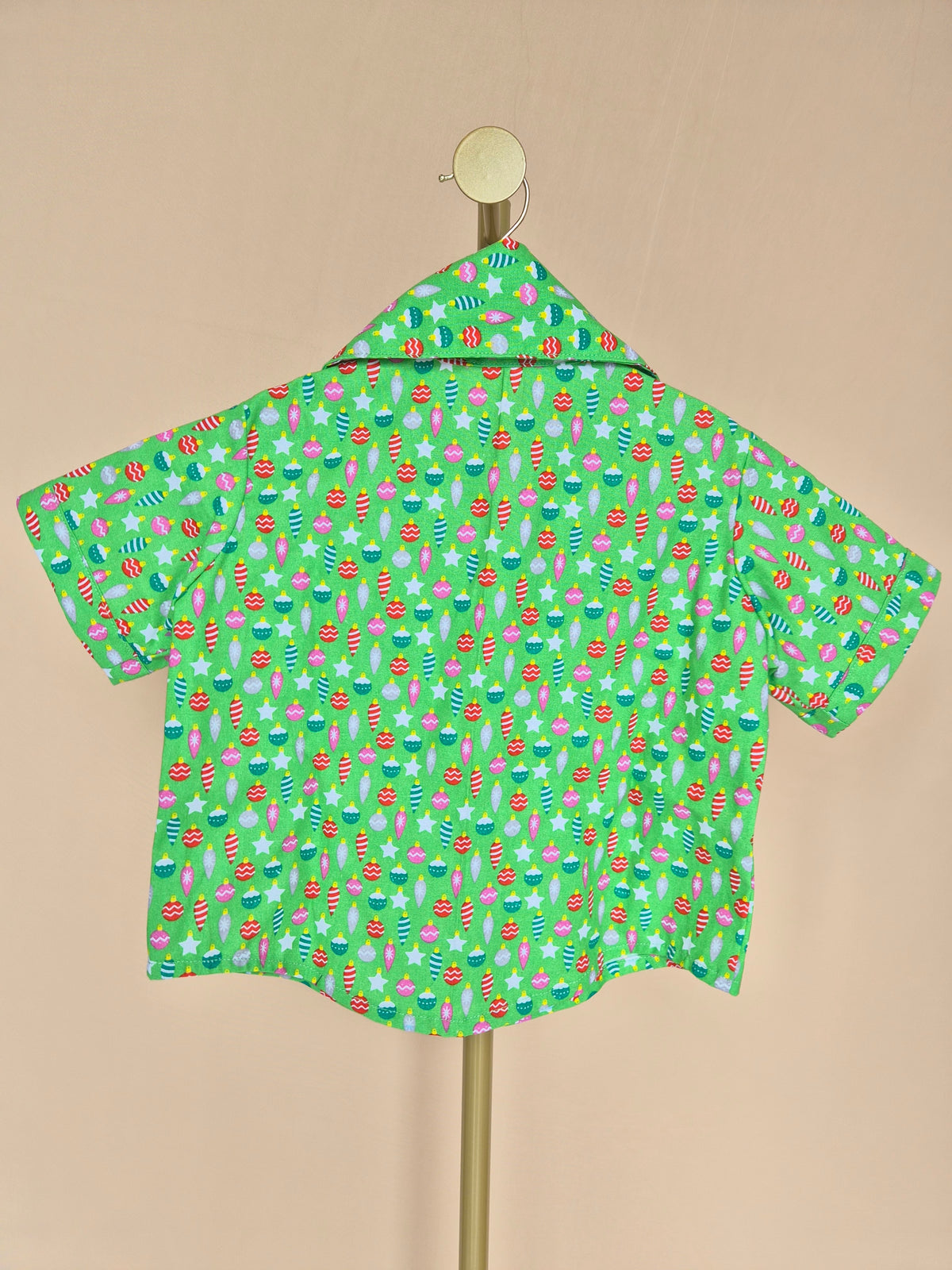 Handmade Green Christmas-Print Kids’ Shirt – Size 1–2 Years