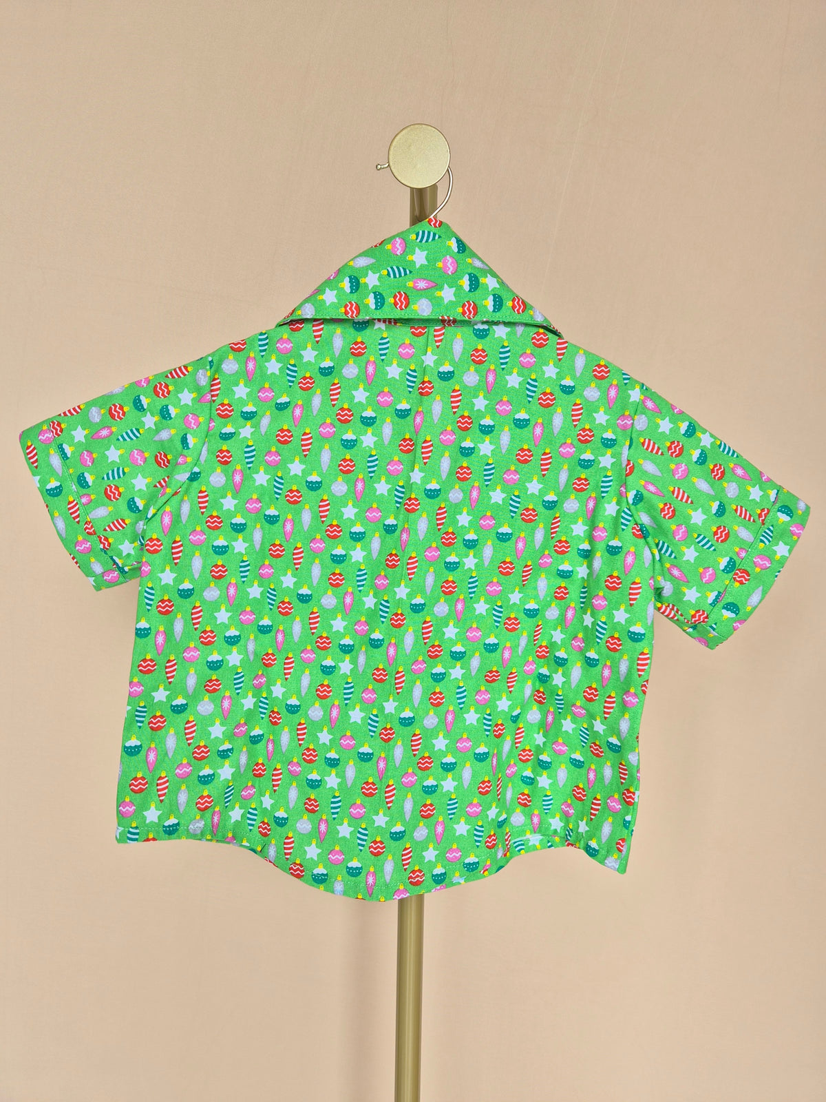 Handmade Green Christmas-Print Kids’ Shirt – Size 1–2 Years
