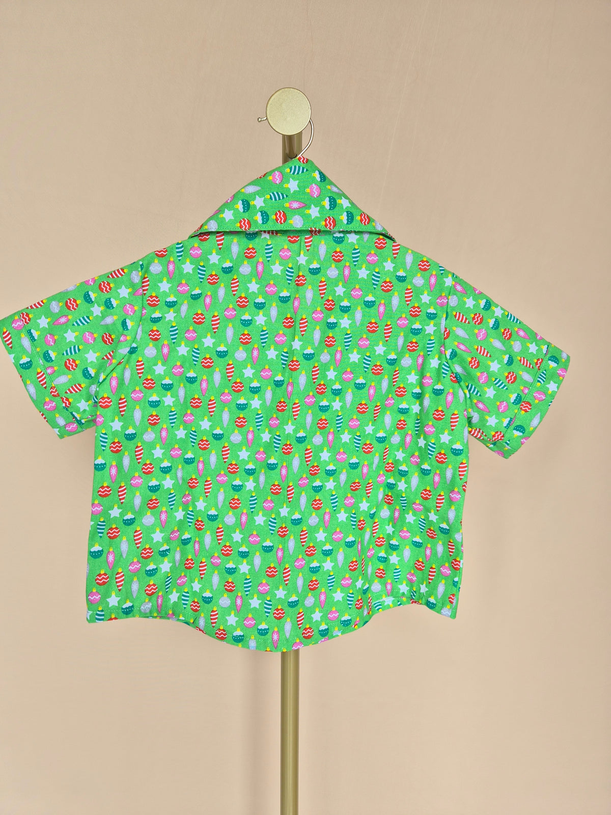Handmade Green Christmas-Print Kids’ Shirt – Size 1–2 Years