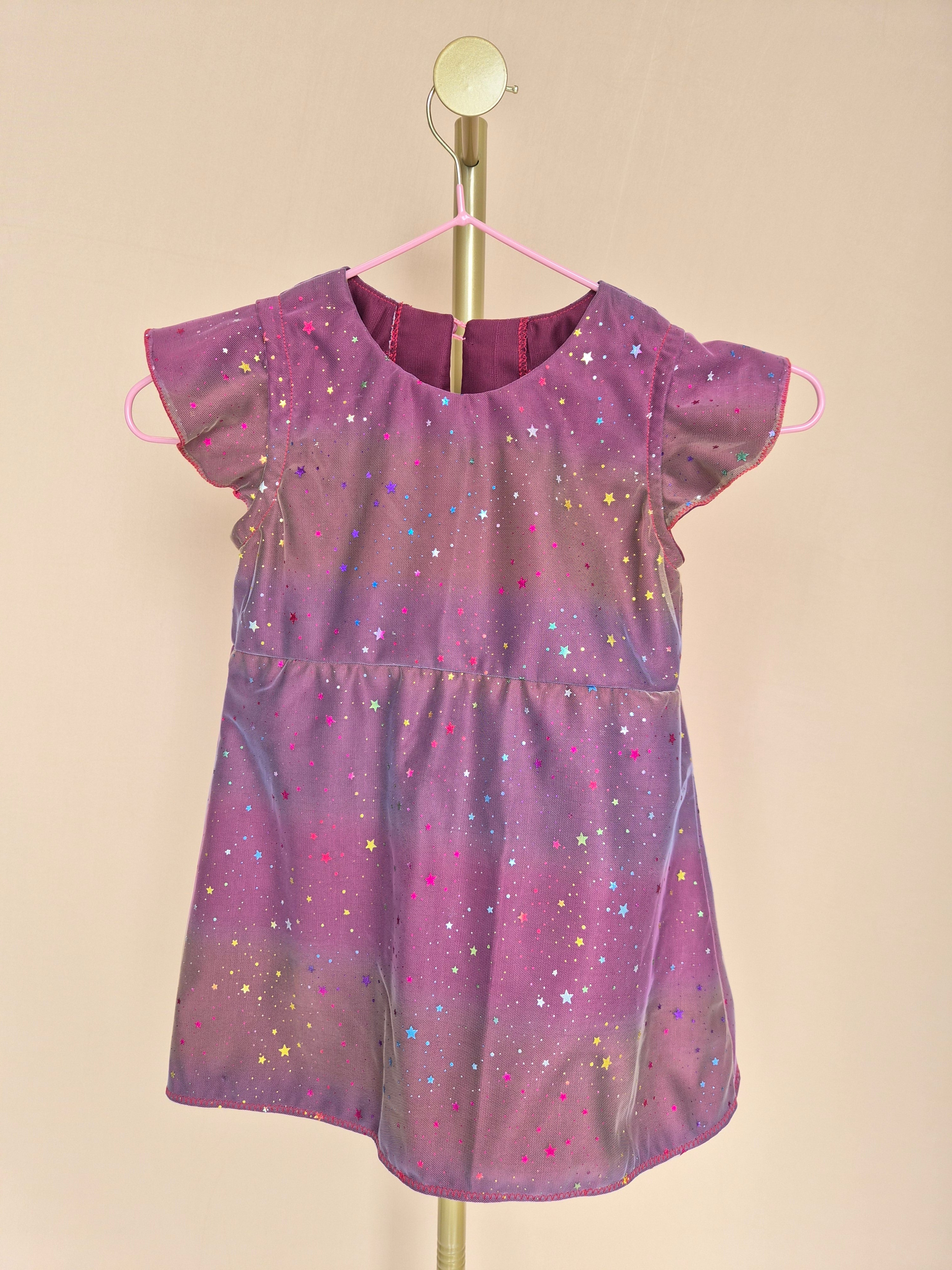 Handmade Purple Star Tulle Girls’ Dress – Size 1–2 Years