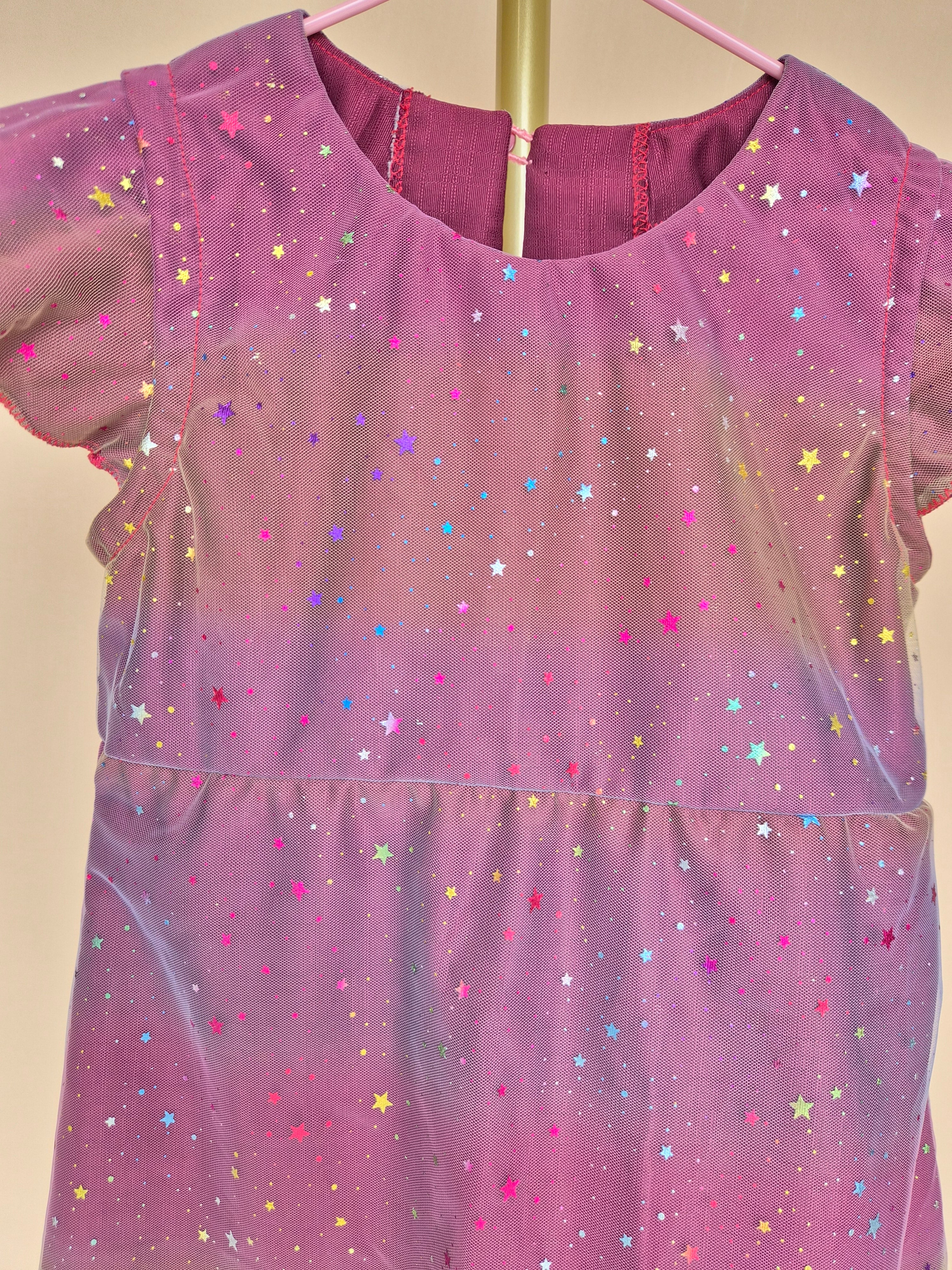 Handmade Purple Star Tulle Girls’ Dress – Size 1–2 Years
