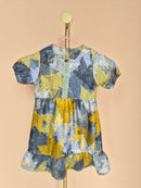 Handmade Grey Leaf-Print Girls’ Dress – Size 1–2 Years