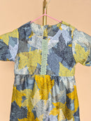 Handmade Grey Leaf-Print Girls’ Dress – Size 1–2 Years