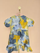 Handmade Grey Leaf-Print Girls’ Dress – Size 1–2 Years