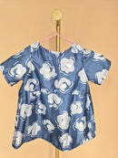 Handmade Blue Satin Floral Girls’ Dress – Size 1–2 Years