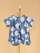 Handmade Blue Satin Floral Girls’ Top – Size 1–2 Years