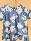 Handmade Blue Satin Floral Girls’ Top – Size 1–2 Years