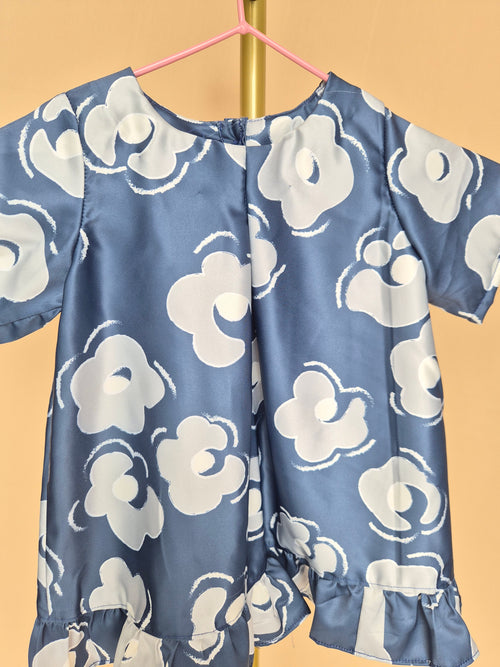 Handmade Blue Satin Floral Girls’ Top – Size 1–2 Years
