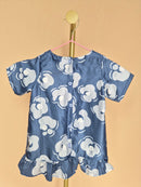 Handmade Blue Satin Floral Girls’ Top – Size 1–2 Years