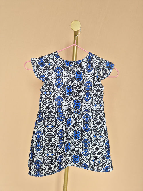 Handmade Blue, Black & White Flutter-Sleeve Dress Size 1-2 years