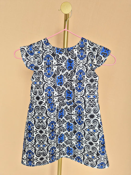 Handmade Blue, Black & White Flutter-Sleeve Dress Size 1-2 years
