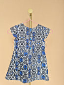 Handmade Blue, Black & White Flutter-Sleeve Dress Size 1-2 years