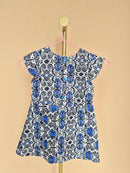 Handmade Blue, Black & White Flutter-Sleeve Dress Size 1-2 years