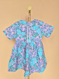 Handmade Lilac & Aqua Floral Peter Pan Collar Dress Size 1 -2 Years