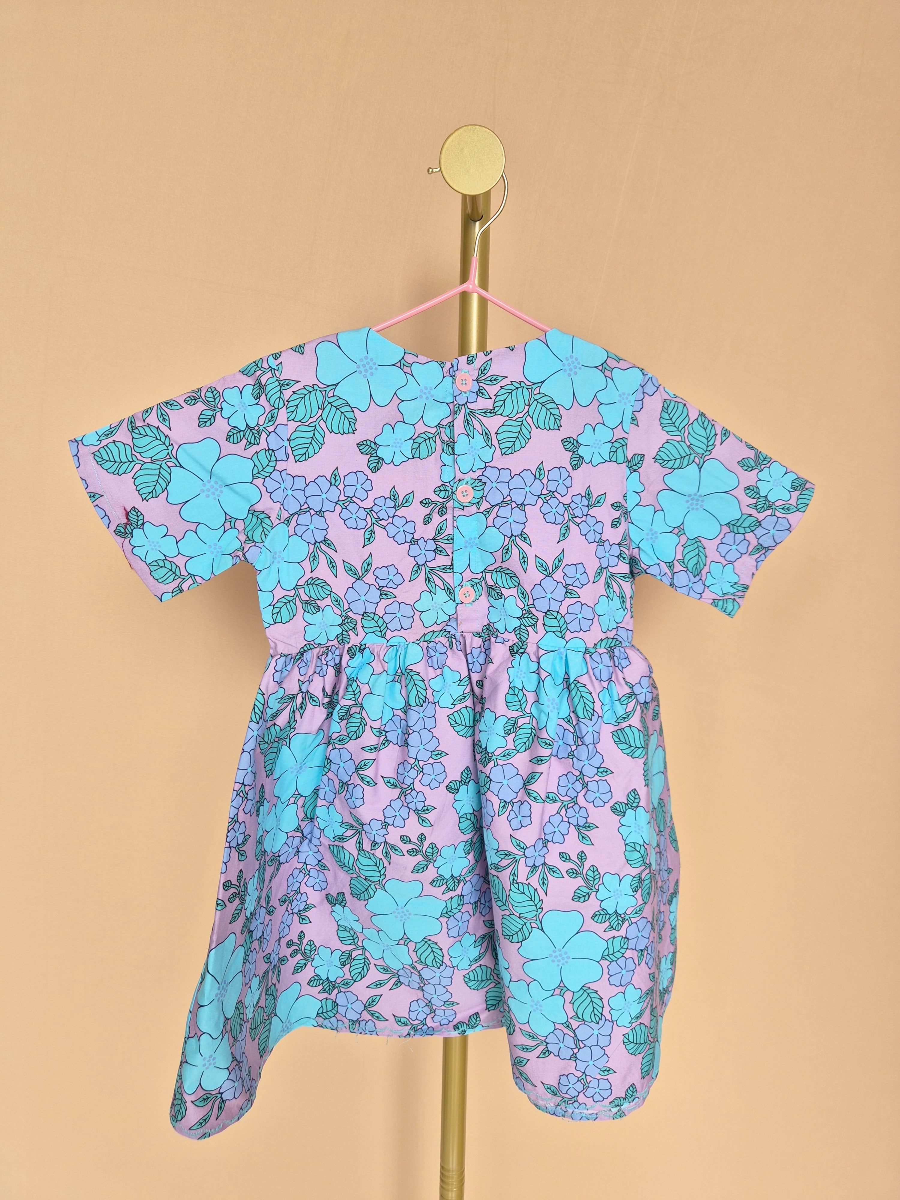 Handmade Lilac & Aqua Floral Peter Pan Collar Dress Size 1 -2 Years
